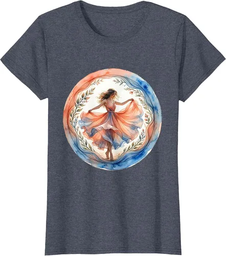 Vista 6 de Flowy Sundress Dancing in Ocean Breeze Design T-Shirt Purple