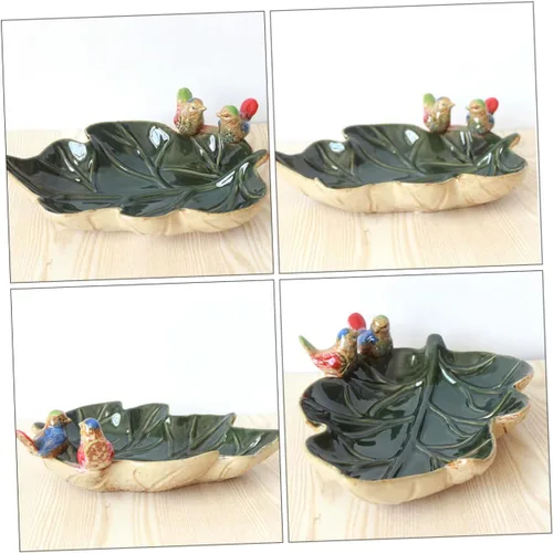 Vista 4 de Mikinona Fruit Tray Ring Display Holder Dessert Platter Ceramic Ring Holder Porcelain Vanity Tray Towel Tray Holiday Dinner Plate Lotus Leaf