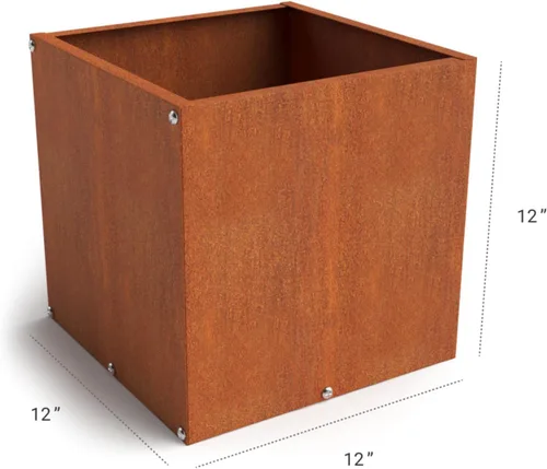 Vista 3 de Corten - Maceta de acero para exteriores, diseño rústico y moderno, cama grande de metal elevado para uso comercial y residencial (12 x 12 pulgadas)