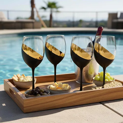 Vista 5 de MyGift Juego de 4 Copas de Vino, Copas de Vino Tinto de 14oz, Cristalería Moderna Negro Mate y Dorado, Elegantes Copas de Bar para Bodas, Fiestas