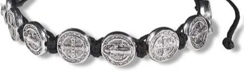 Vista 3 de Brazalete con tonos de plana estilo San Benito con cordón para muñeca ajustable, 8 pulgadas, metal común
