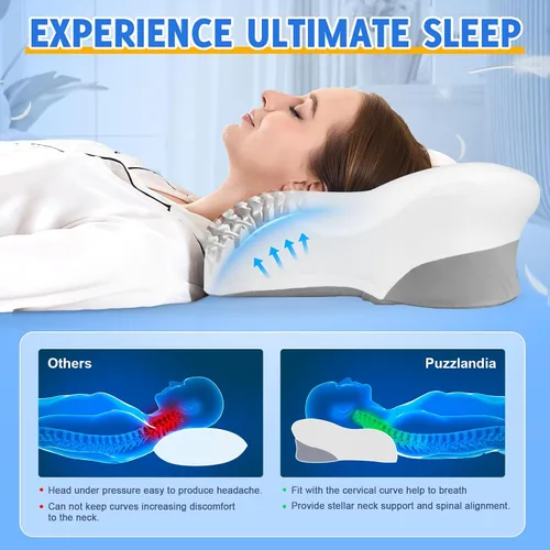 Vista 3 de Almohadas cervicales para el cuello con espuma viscoelástica, almohadas ergonómicas de apoyo para el cuello para aliviar el dolor, espuma