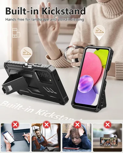 Vista 3 de SOiOS Funda para teléfono Samsung Galaxy A03S: Soporte duro integrado y protector táctil Militar a prueba de golpes TPU resistente suave resistente