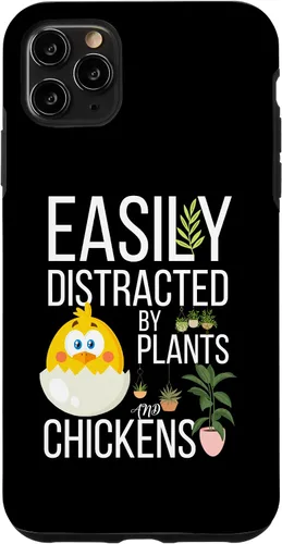 Vista 11 de iPhone 15 divertida cita de granja, fácil de distraer con plantas y pollos caso