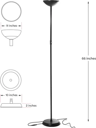 Vista 8 de Brightech SkyLite - Lámpara de pie LED, lámpara de pie súper brillante para salas de estar y oficinas, lámpara de antorcha alta regulable de 3 vías