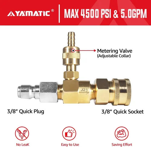 Vista 2 de YAMATIC Kit de inyector químico ajustable, kit de inyector aguas abajo para lavadora a presión, conectores de 3/8 pulgadas, inyector de jabón