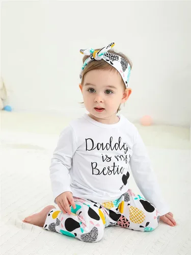 Vista 7 de KuKitty Conjunto de 3 piezas de camiseta de manga larga y pantalones de flores con diadema