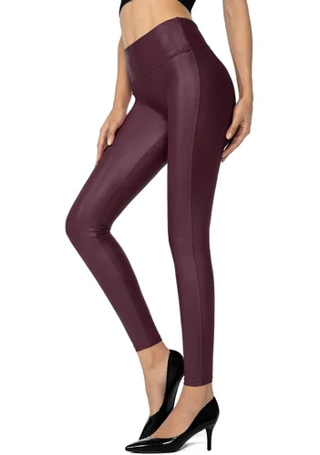 Vista 10 de SANTINY - Pantalones de cuero sintético de 25.5"/27" para mujer, leggings elásticos de cintura alta para mujer Beech Wood