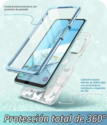 Vista 2 de i-Blason Cosmo - Funda protectora delgada de cuerpo completo para Samsung Galaxy A13 4G y 5G, con protector de pantalla integrado (mariposa azul)