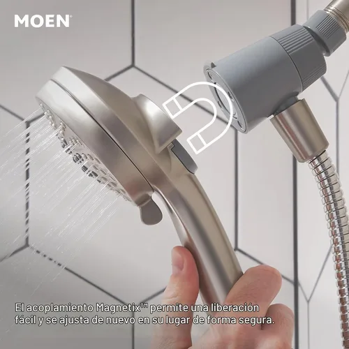 Vista 4 de Moen Engage Magnetix Níquel cepillado resistente a manchas de 3.5 pulgadas, cabezal de ducha de mano desmontable de seis funciones con sistema