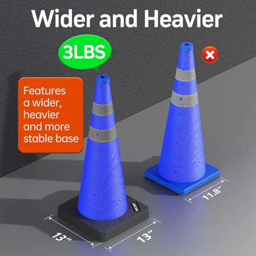 Vista 5 de BATTIFE [1 Paquete] Conos azules plegables de seguridad de tráfico de 28 pulgadas con base negra pesada, conos emergentes multiusos con collar