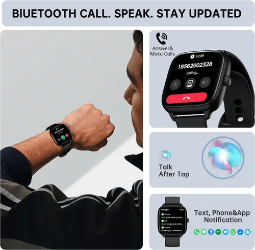 Vista 2 de JYUAJOI Reloj Inteligente de Salud y Fitness (Responder/Realizar Llamadas), Reloj Inteligente con Monitor de Frecuencia Cardíaca 24/7, Rastreador