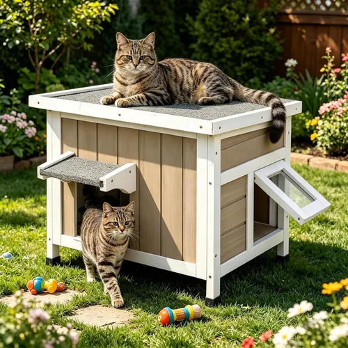 Vista 8 de Petscosset Insulated Outdoor Cat House, Weatherproof Feral Cat Shelter