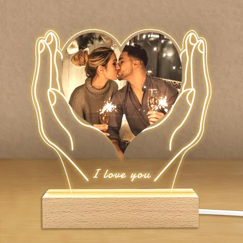 Vista 7 de Regalos de fotos personalizados para novio, novia, mujer, pareja, marcos de fotos personalizados, placa acrílica, luz nocturna para mejor amigo