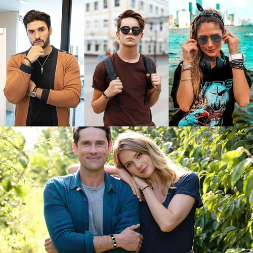 Vista 7 de LOWNOUR Pulseras para hombres, hechas a mano, de cuero, para hombres, trenzadas, negras, regalos para hombres, cuero y acero, 8.5 pulgadas, Cuero