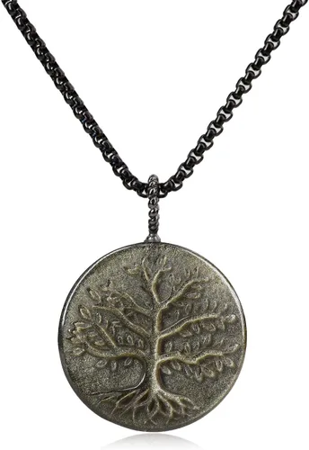 Vista 5 de COAI Collar de obsidiana negra con árbol de la vida para hombre