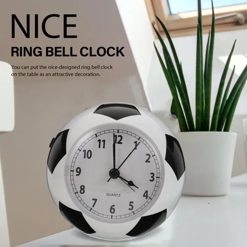 Vista 2 de Wakauto - Reloj despertador de escritorio con forma de balón de fútbol con campana silenciosa, reloj de mesa silencioso con luz nocturna de 4.72
