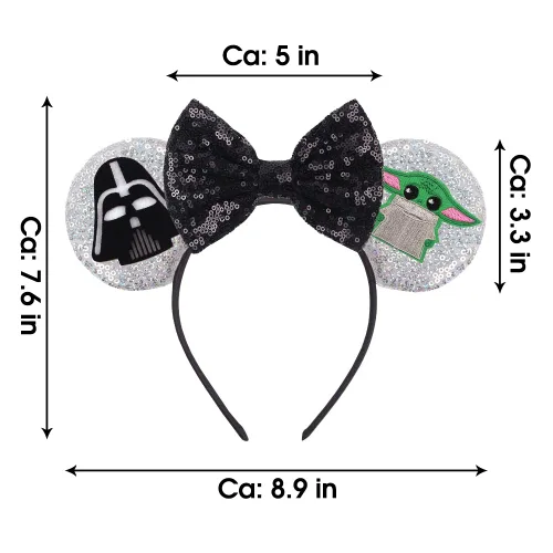Vista 2 de JIAHANG Diadema con orejas de ratón de dibujos animados, lazo de lentejuelas negras, decoración de fiesta, disfraz para adolescentes, niñas