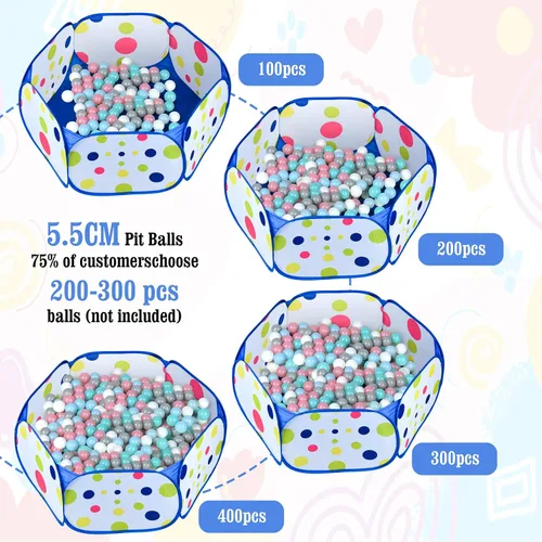 Vista 5 de Piscina de Pelotas para Niños, Tienda de Juego Emergente Azul Grande para Niños Pequeños de 1-3 Años Niñas y Niños para Juego Interior y Exterior