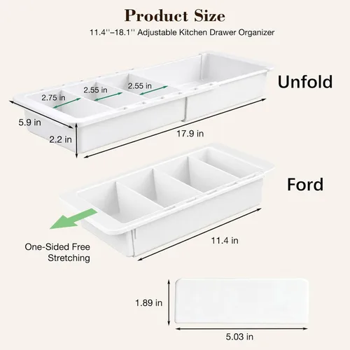 Vista 6 de Organizador de tazas medidoras expandible y organizador de cuchara medidora para cajones profundos, organizador de cajones de cocina ajustable