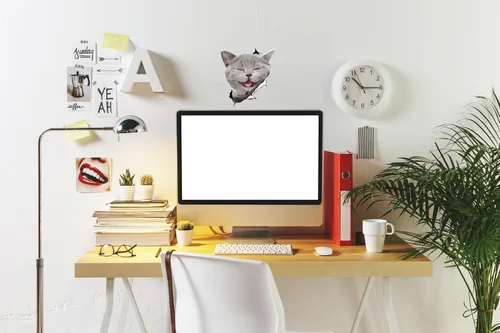 Vista 3 de Winston & Bear Calcomanías 3D de gato, paquete de 2 unidades, calcomanías de gato gris risueño para pared, nevera, inodoro, automóvil, empaquetado