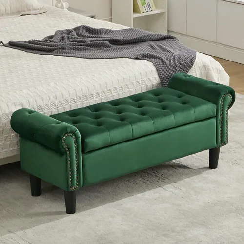 Vista 10 de SOFTHION Banco de almacenamiento de 50 pulgadas para dormitorio, tapizado de lino, beige