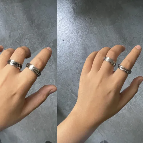 Vista 5 de Tatibana Anillo de ansiedad para mujeres y hombres, 6 anillos plateados de acero inoxidable antiansiedad con cuentas, anillo giratorio para aliviar