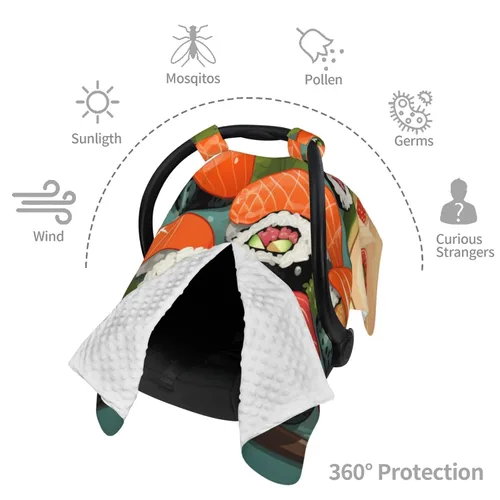 Vista 8 de Baby Car Seat Canopy Cover for Mom, Soft Breathable Nursing Breastfeeding Covers Multi Use Stroller Sun Shade Newborn Shower Gift，Sushi