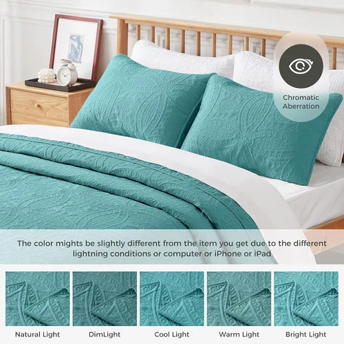 Vista 3 de VEEYOO 3 Pieces Bedspread Oversized Queen - Ultrasonic Embossing Lightweight Quilt Set, Soft Microfiber Reversible Coverlet for All Seasons