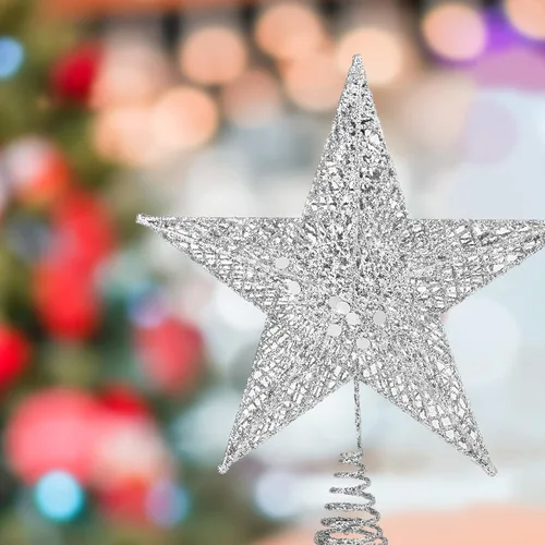 Vista 5 de ADXCO Decoración de metal para árbol de Navidad, estrella con purpurina para árbol de Navidad con alambre brillante en relieve, para decoración