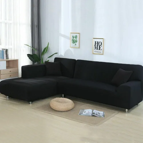 Vista 4 de ele ELEOPTION 2 piezas de fundas negras para sofá seccional en forma de L, fundas para chaise de sofá de almohada, funda elástica para sala de A