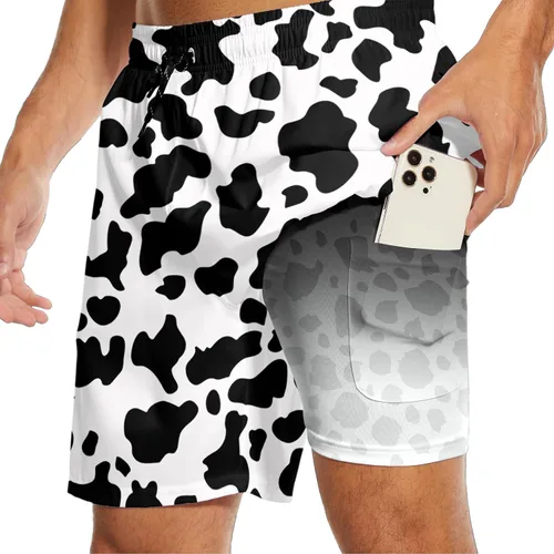 Vista 2 de Traje de baño para hombre con forro de compresión, elástico, para playa, con cordón, entrepierna de 7 pulgadas