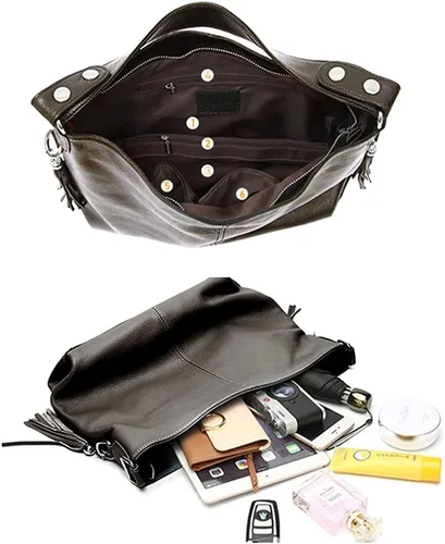 Vista 16 de Moda suave cuero genuino borla mujer bolso señoras hombro mensajero hobo bolso
