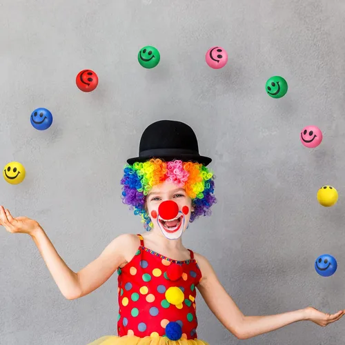 Vista 7 de Skylety 100 piezas de mini bolas de estrés con cara sonriente divertida Stresbe Happy Foam suave de colores para adultos, bolas de alivio
