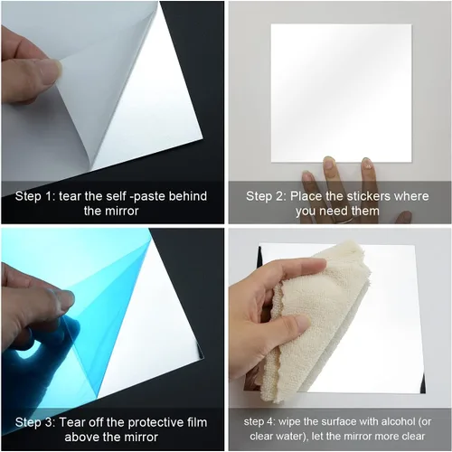 Vista 3 de Fantasyon 10 hojas de espejo flexibles, autoadhesivas, azulejos decorativos de plástico sin vidrio, calcomanías de espejo para escuela, educación