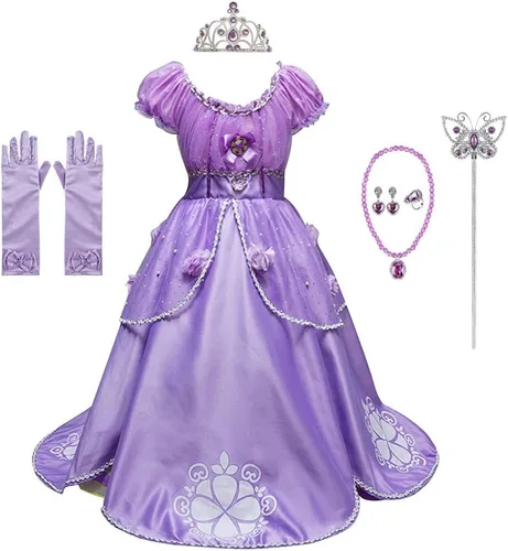 Vista 37 de Vestido de cumpleaños de princesa Sofía para niñas, disfraz de Halloween, concurso, Navidad, fiesta de noche, con accesorios