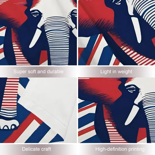 Vista 4 de Shrahala American Republican Elephant Tapestry, Red Navy Blue Striped Background Wall Hanging Hd Print Polyester Backdrop For Dorm Room Bedroom 30 X