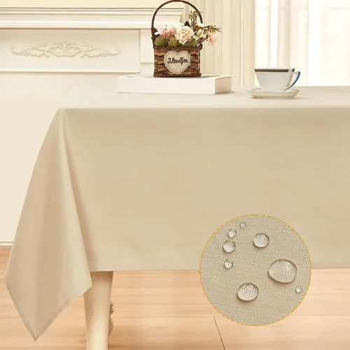 Vista 8 de Mantel rectangular de lino texturizado impermeable y sin arrugas, mantel de granja resistente a las manchas, mantel decorativo de tela para mesa