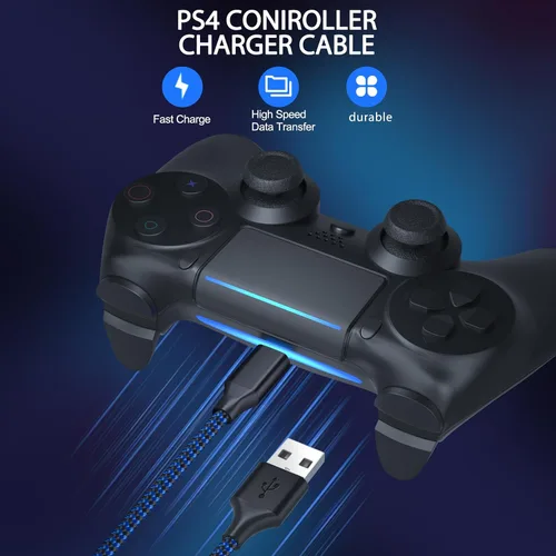 Vista 2 de PS4 Charger Cable,10FT PS4 Controller Charger Cord for Xbox One S/X/Elite,PS 4 Pro/Slim,Game,Micro USB Cable to USB A Long Braided Data Charging