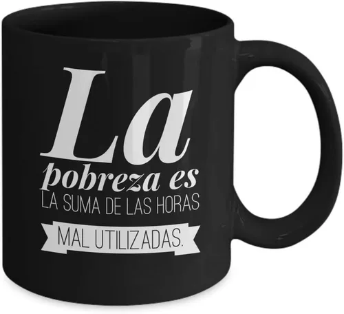 Vista 2 de Taza de Café Pobreza Vaso, taza de café divertidas, tazas personalizadas, taza de café inspiradoras, taza con mensajes positivos.