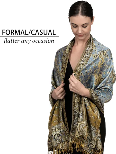Vista 2 de Achillea Bufanda suave y sedosa reversible con flecos y estampado de cachemira