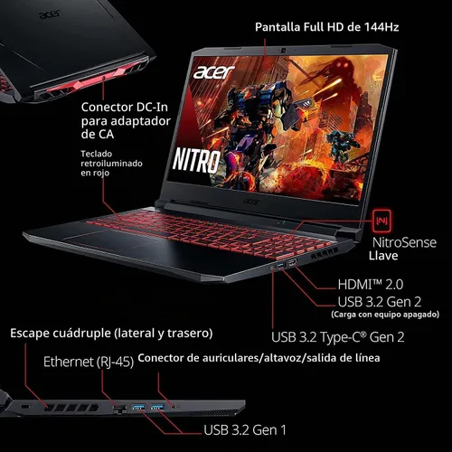 Vista 2 de Acer Nitro 5 2021 NVIDIA GeForce RTX 3050 Intel Core i5-10300H Pantalla IPS Full HD de 15.6 pulgadas de 144 Hz Killer Ethernet E2600 WiFi