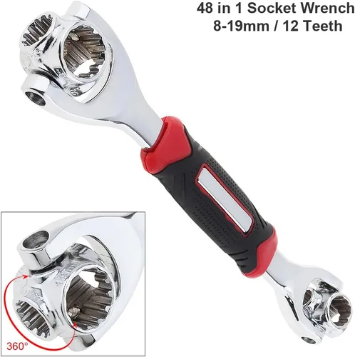 Vista 3 de Llave universal 52 en 1 llave de vaso multifunción con cabezal giratorio de 360 grados, herramienta de llave inglesa para reparación de autos