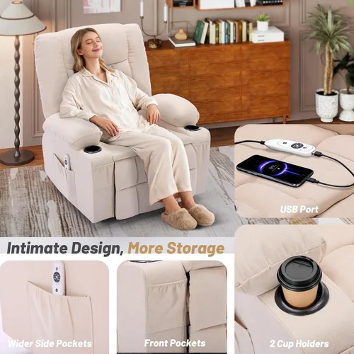 Vista 8 de Rocker - Silla reclinable con masaje y calor, silla reclinable para adultos Beige