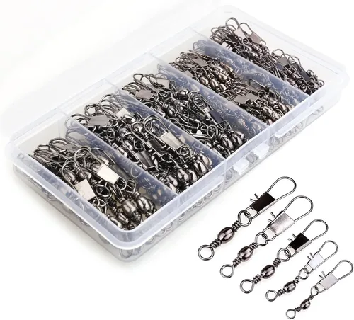 Vista 10 de MOBOREST Fishing Swivels Snap Swivels Barrel Swivels with Snaps coastlock snap, secure lock, 360° rotation, anti line twist, quick lure swap, 5
