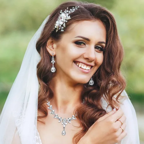 Vista 5 de FIASASO Juego de collar y aretes colgantes para mujer, dama de honor, joyería de cristal para novia, boda, compromiso, fiesta, baile de graduación