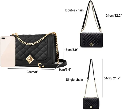 Vista 5 de Travistar Bolsos cruzados para mujer, bolsos pequeños de piel sintética, bolso de hombro, bolso de noche, bolsos acolchados con correa de cadena