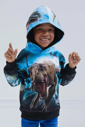 Vista 2 de Jurassic World Jurassic Park - Sudadera con capucha de forro polar T-Rex azul para niños pequeños y grandes