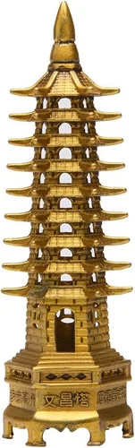 Vista 8 de BRASSTAR Estatua de Feng Shui de latón Wenchang Pagoda Capa 9 Torre 9.4 "Longitud Escultura Oficina Hogar Escritorio Decoración Artefactos Atraer