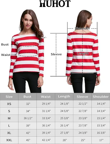 Vista 3 de HUHOT - Camiseta de manga larga para mujer, cuello de barco, rayas, ajuste relajado, camiseta de Navidad